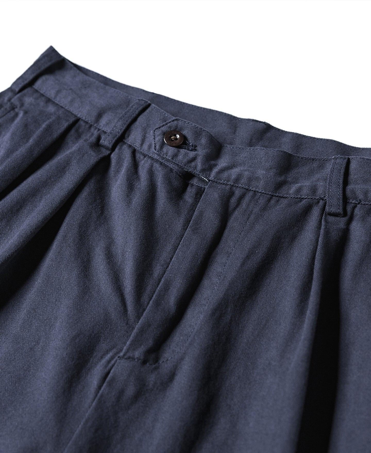 Classic Straight Leg Double Pleated Shorts - Navy Product Image