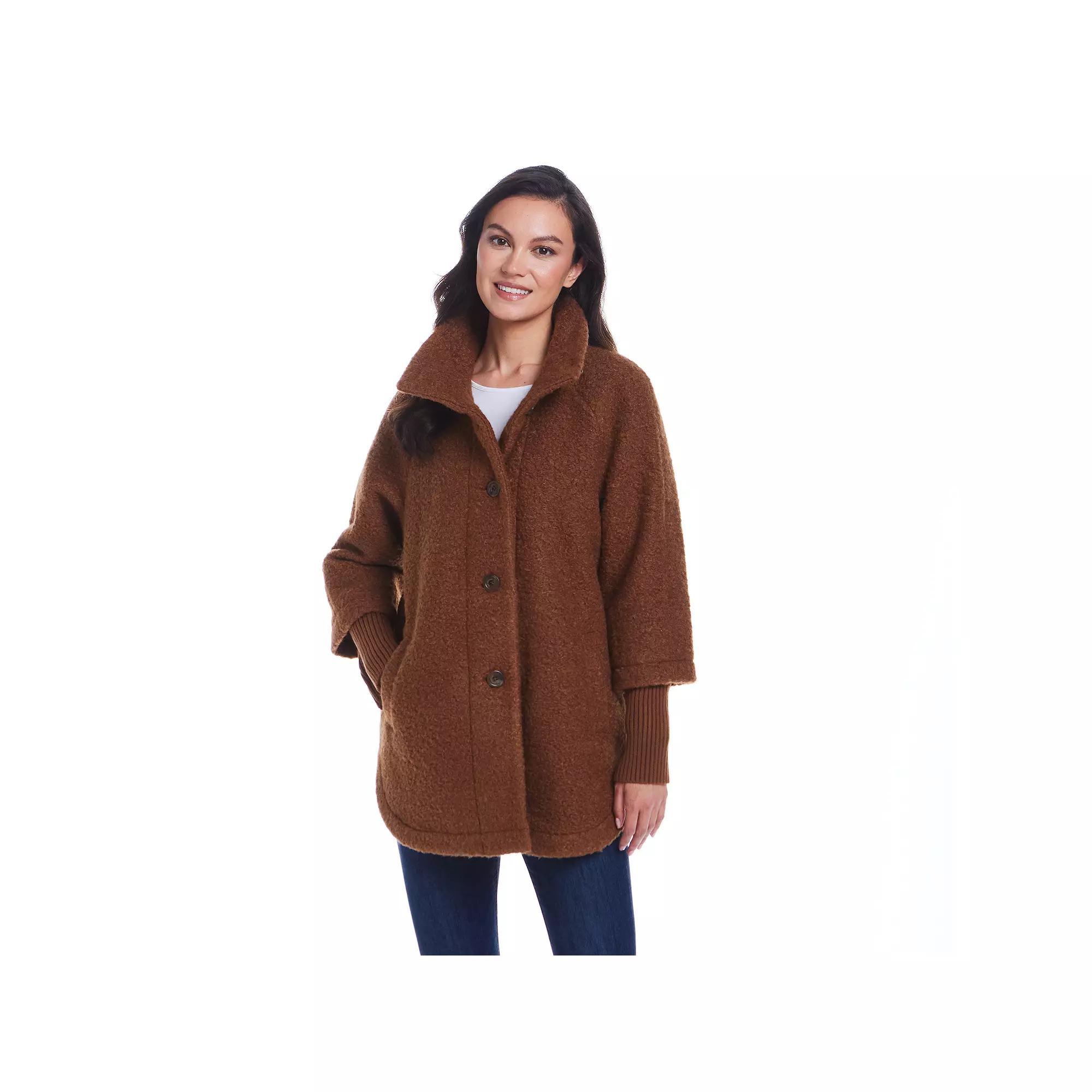 Women's Weathercast Button Front Boucle Topper Coat with Knit Sleeves,  Product Image