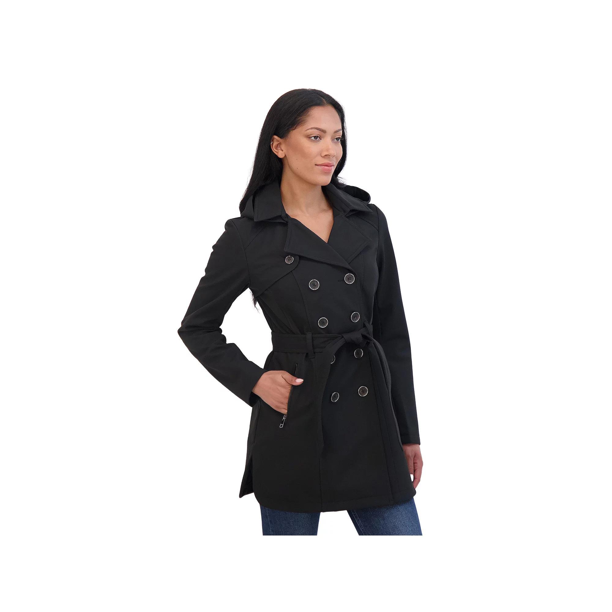 Womens Sebby Collection Double Breasted Softshell Trench Coat Red Product Image