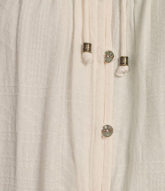 Nurture by Westbound Woven Long Sleeve Button Front Novelty Smocking Top Product Image