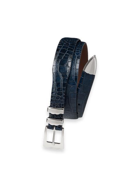 Crocodile Embossed with Metal Keeper & Tip Belt - Navy Product Image