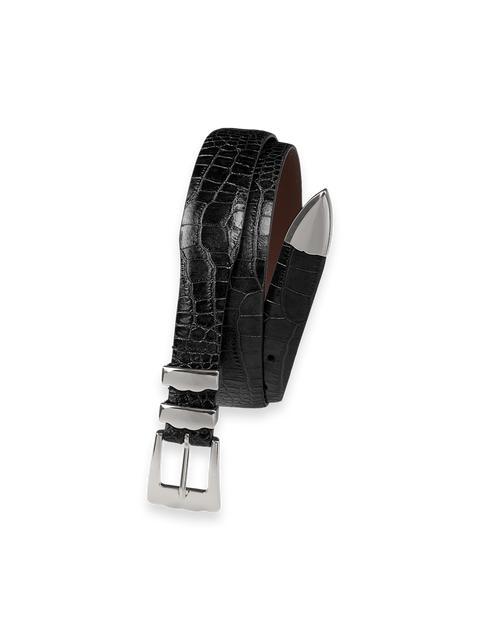 Crocodile Embossed with Metal Keeper & Tip Belt - Black Product Image