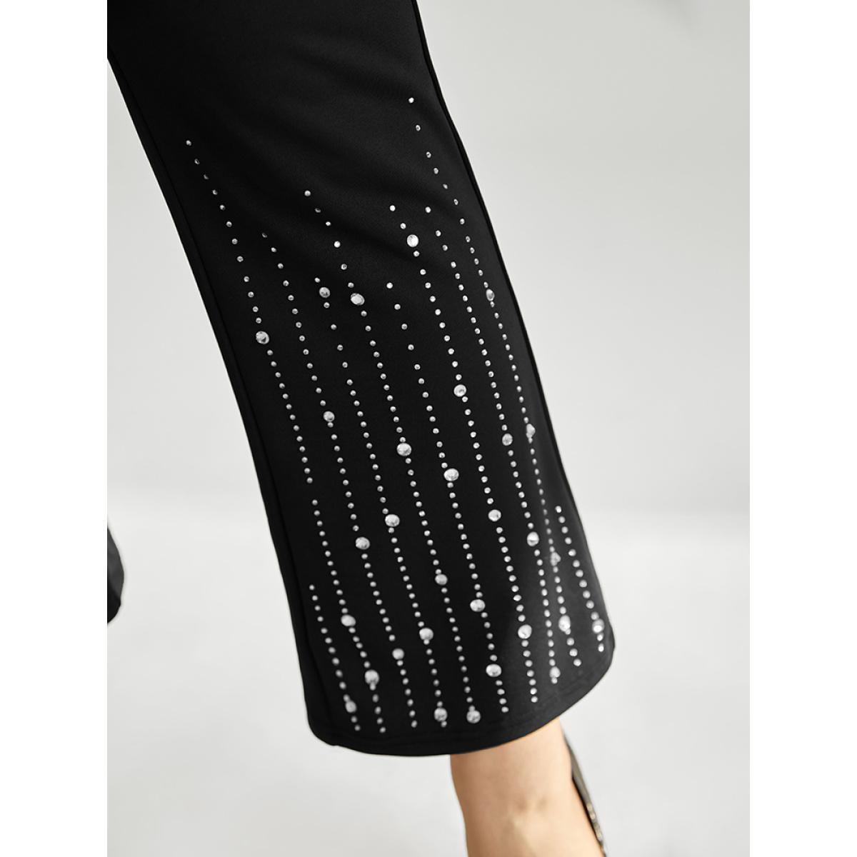 Plus Size Rhinestone Elastic Waist Bootcut Pants Women Black Cocktail Bootcut High Rise Party Pants BloomChic 14-16/1X Product Image