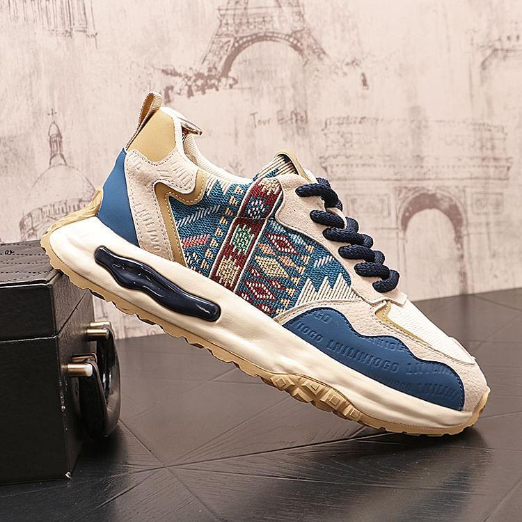 Patchwork Lace-Up Sneakers Product Image