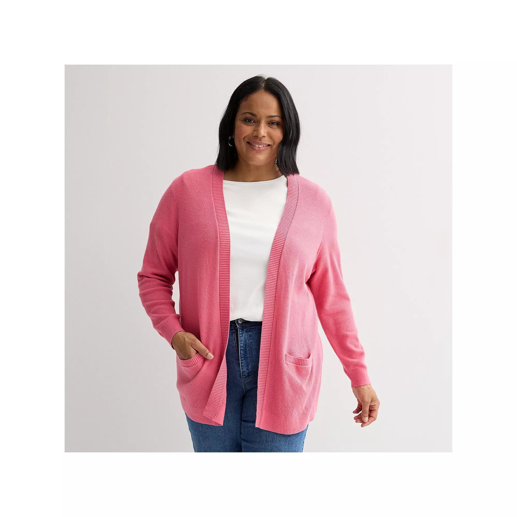 Plus Size Croft & Barrow® Cardigan with Pockets, Women's, Size: 4XL, Pinkberry Product Image