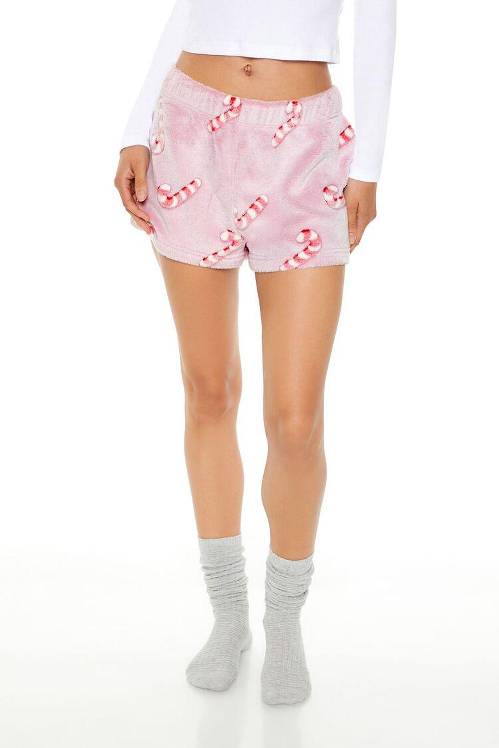 Plush Candy Cane Pajama Shorts | Forever 21 Product Image