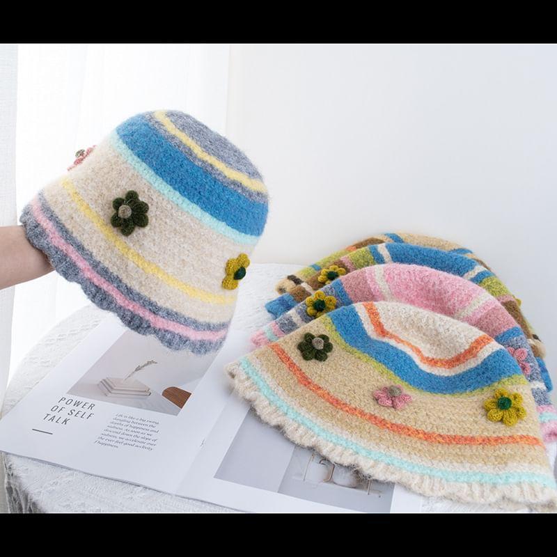 Floral Striped Knit Bucket Hat Product Image