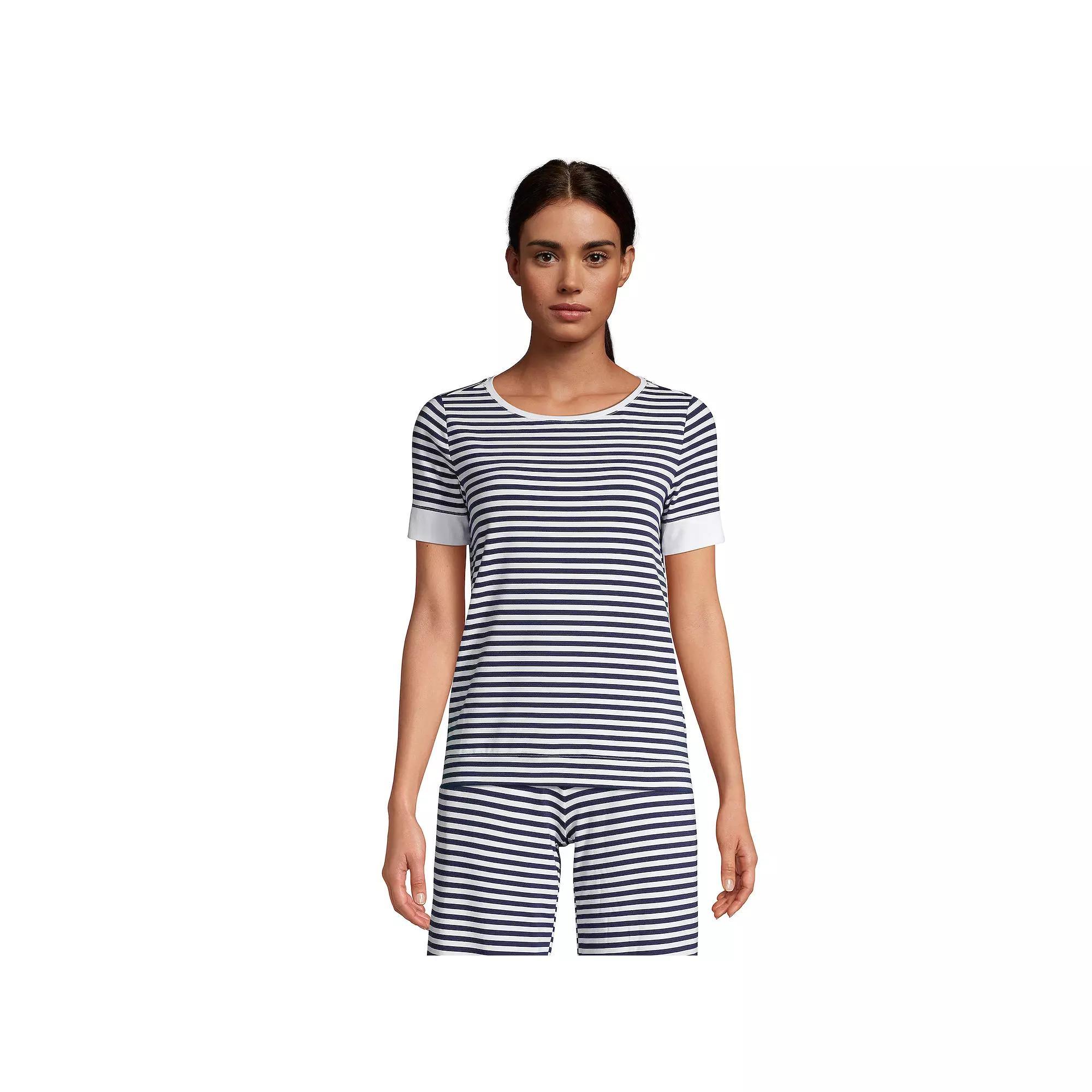 Women's Lands' End Short Sleeve Pajama Tee, Size: XX Small, White Navy Stripe Product Image