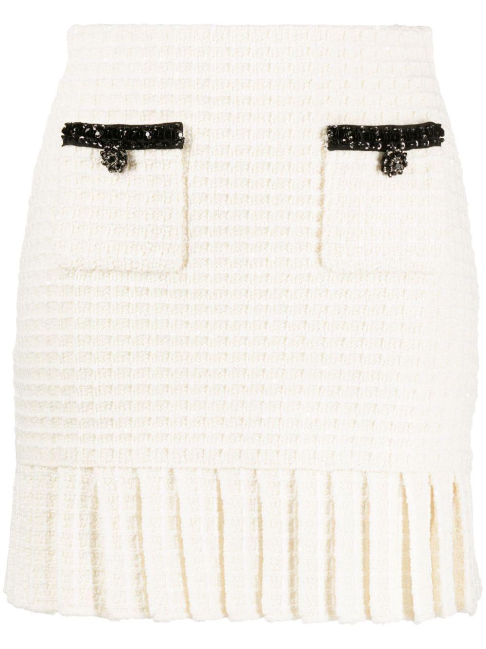 Sequin-embellished Knitted Miniskirt In Cream Product Image