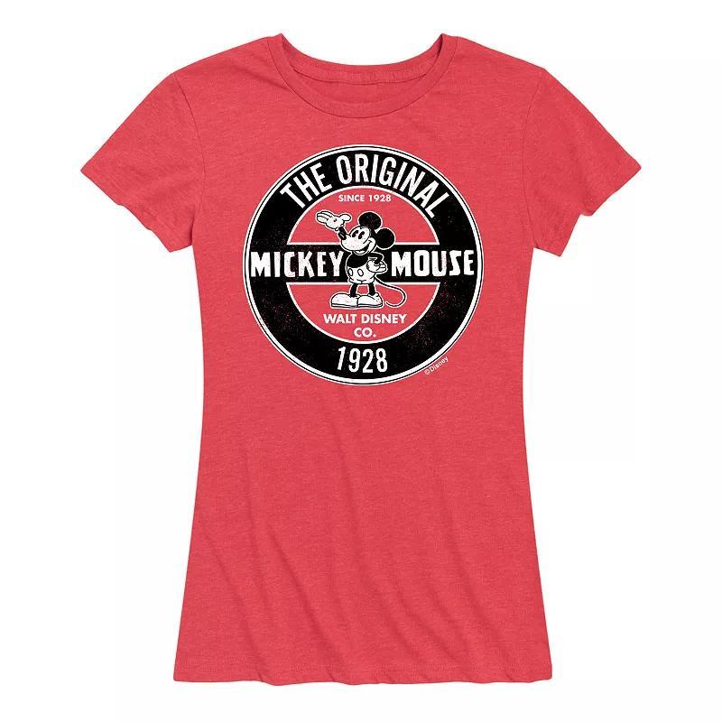 Disneys Mickey Mouse Womens Badge Graphic Tee Grey Red Product Image