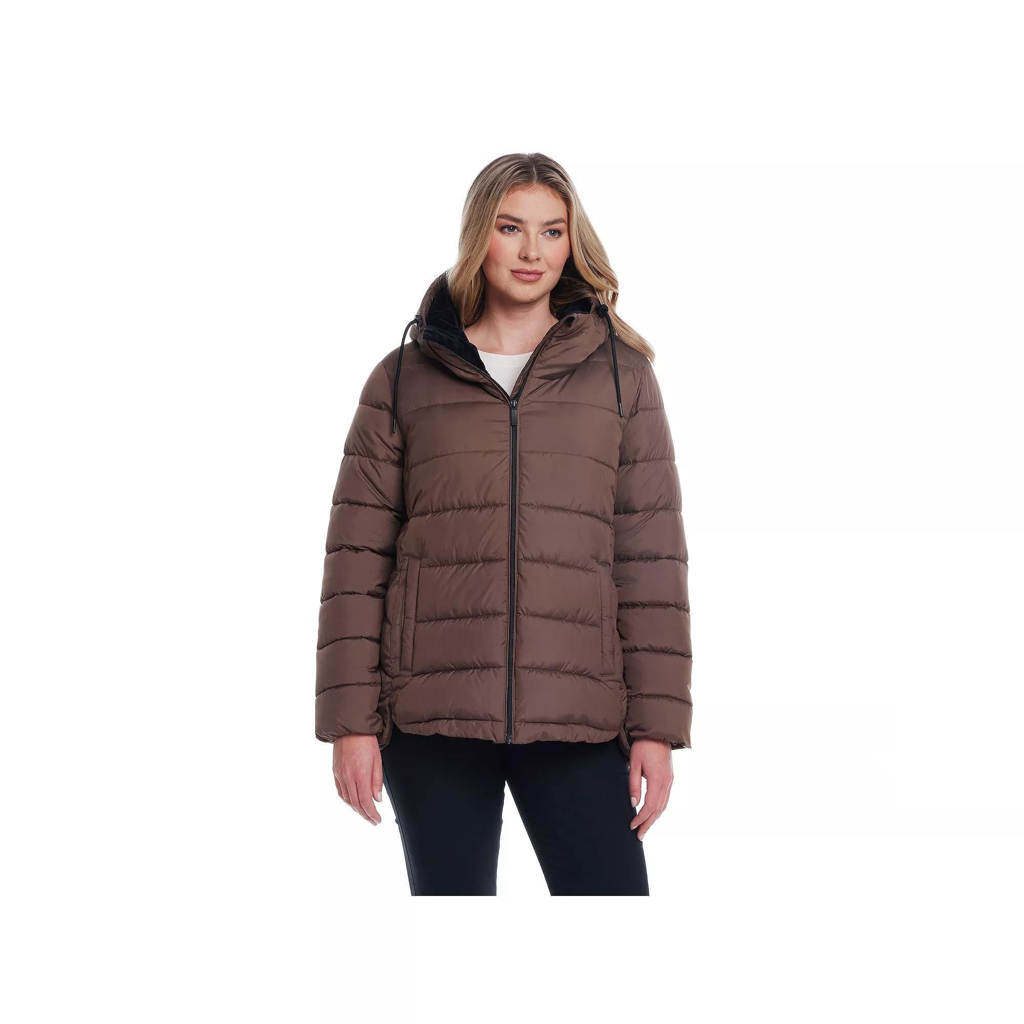 Women's Weathercast Hooded Puffer Coat with Cozy Pile, Size: Medium, Merlot Product Image