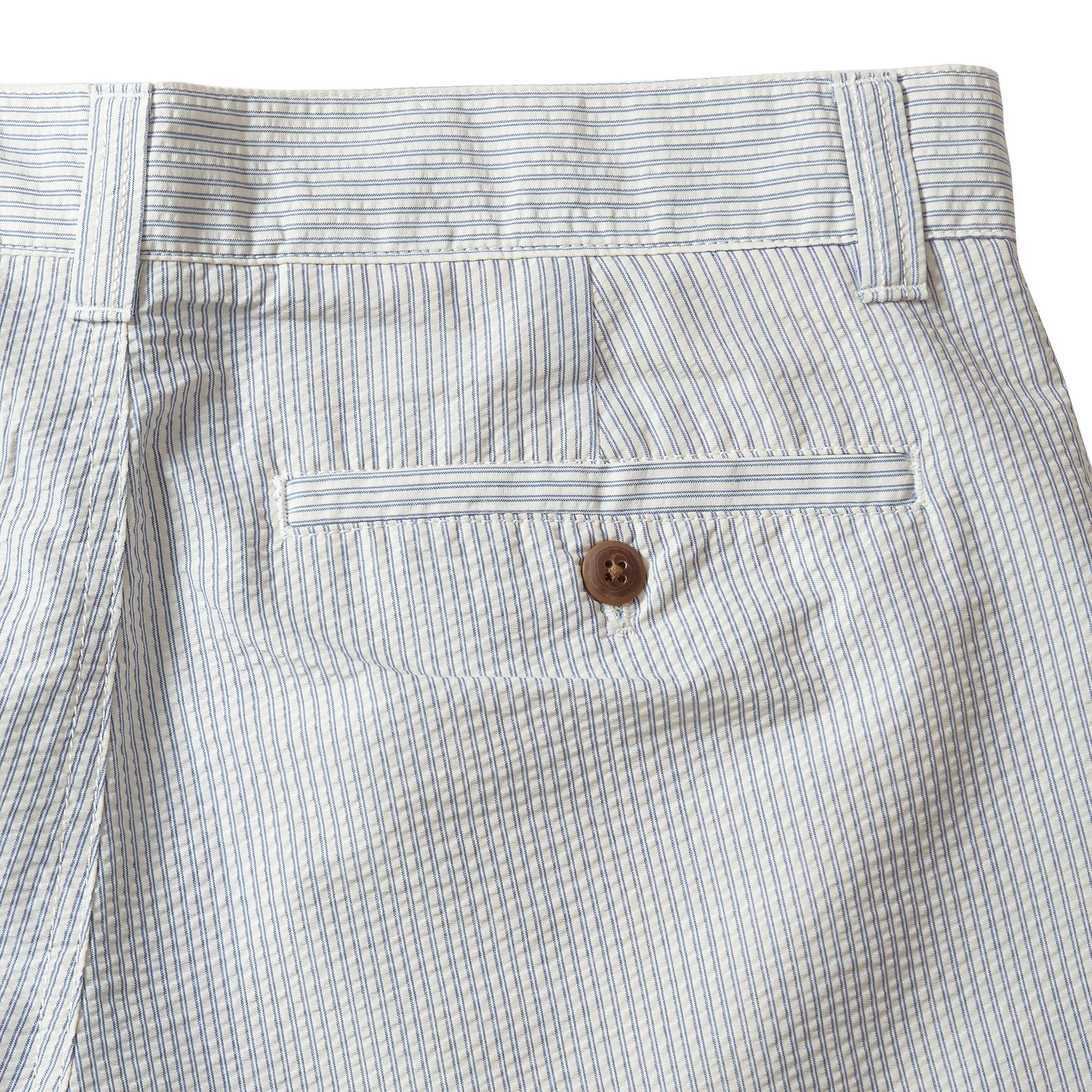 Seersucker Drawcord Shorts - Cream Blue Stripe * Product Image