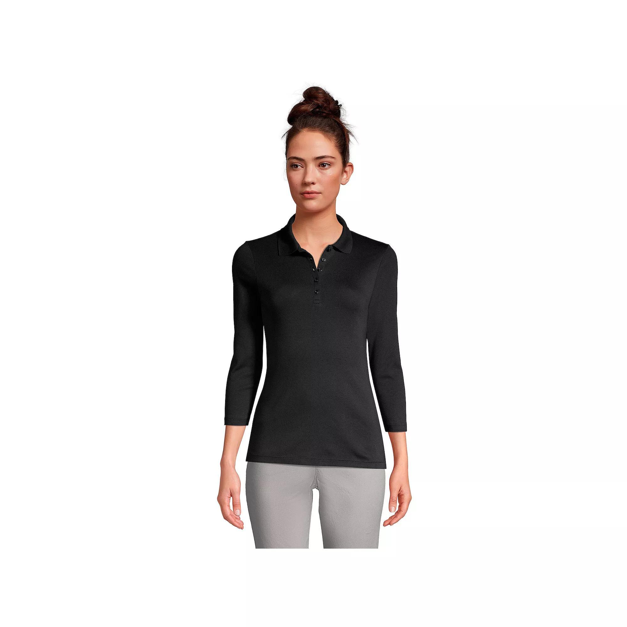 Women's Lands' End Supima Cotton 3/4-Sleeve Polo Shirt,  Product Image