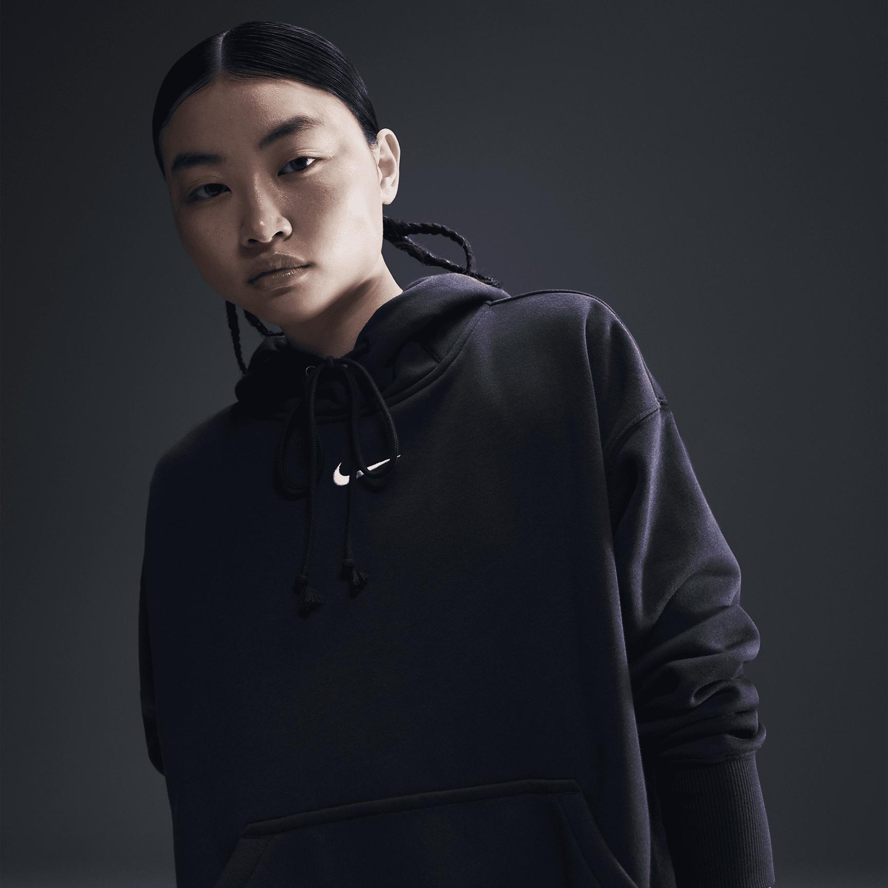Nike Womens Nike Phoenix Fleece OS Pullover Hoodie - Womens Black/White Product Image