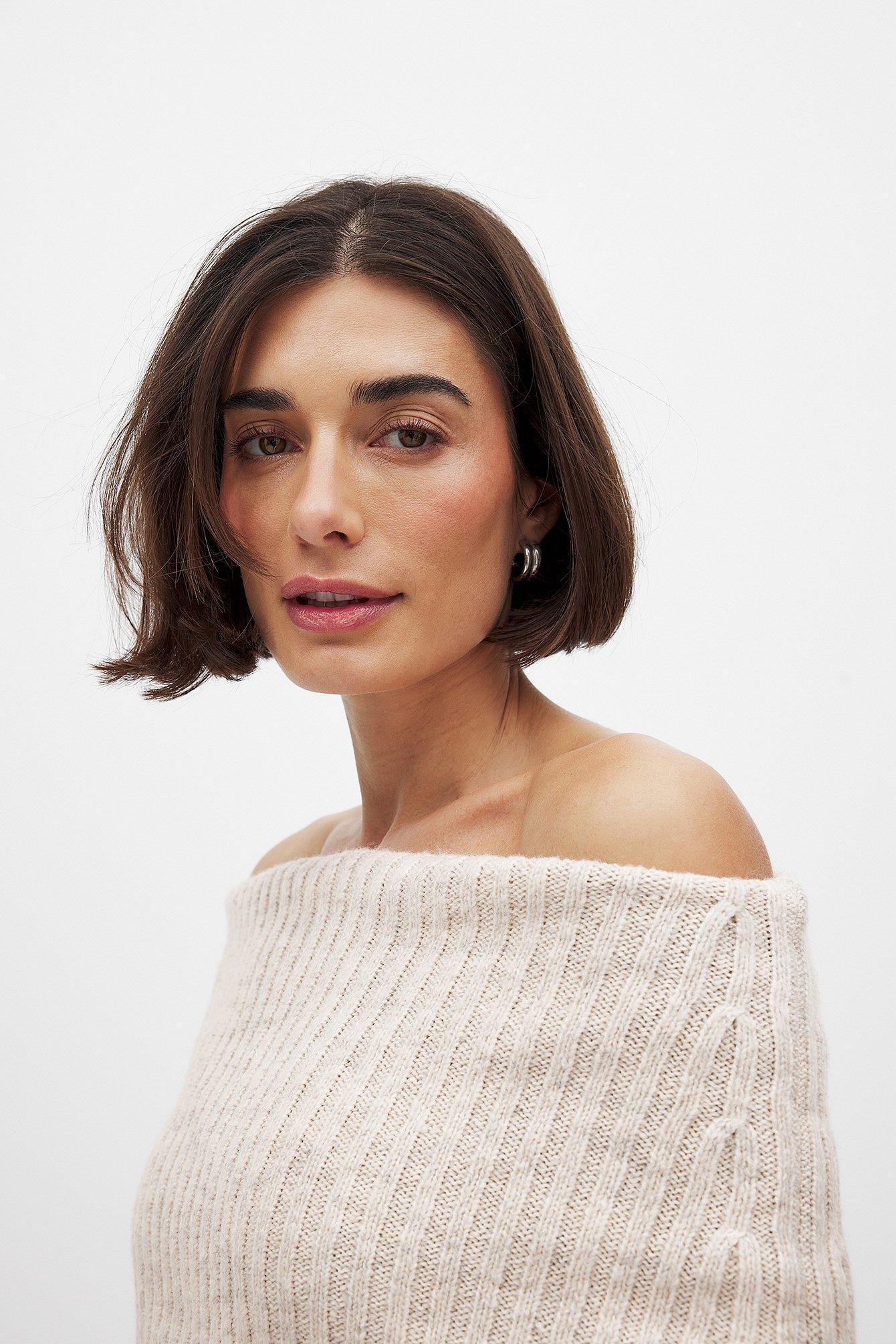 Cable Knitted Off Shoulder Sweater Product Image