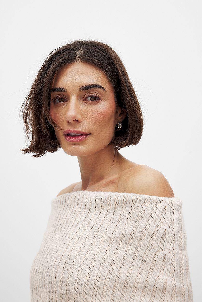 Cable Knitted Off Shoulder Sweater Product Image