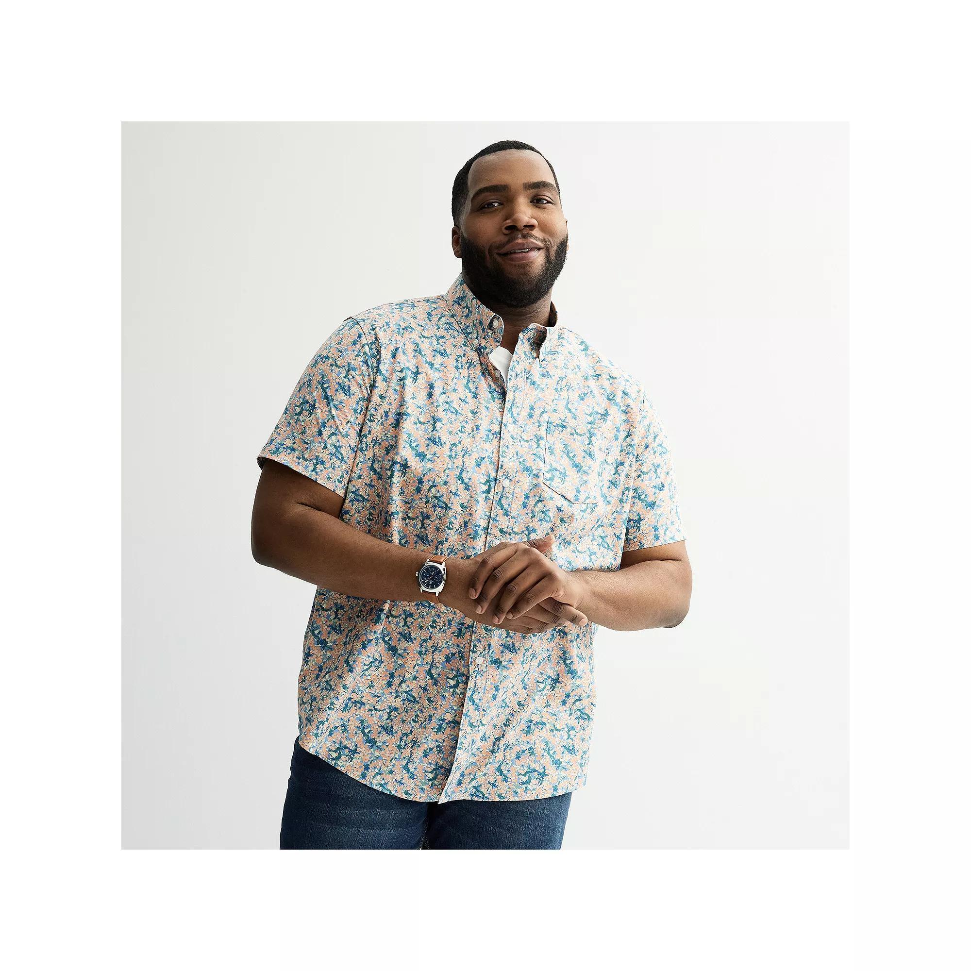 Big & Tall Sonoma Goods For Life® Short Sleeve Perfect Length Shirt, Men's, Size: Large Tall, Paint Ditsy Blue Product Image