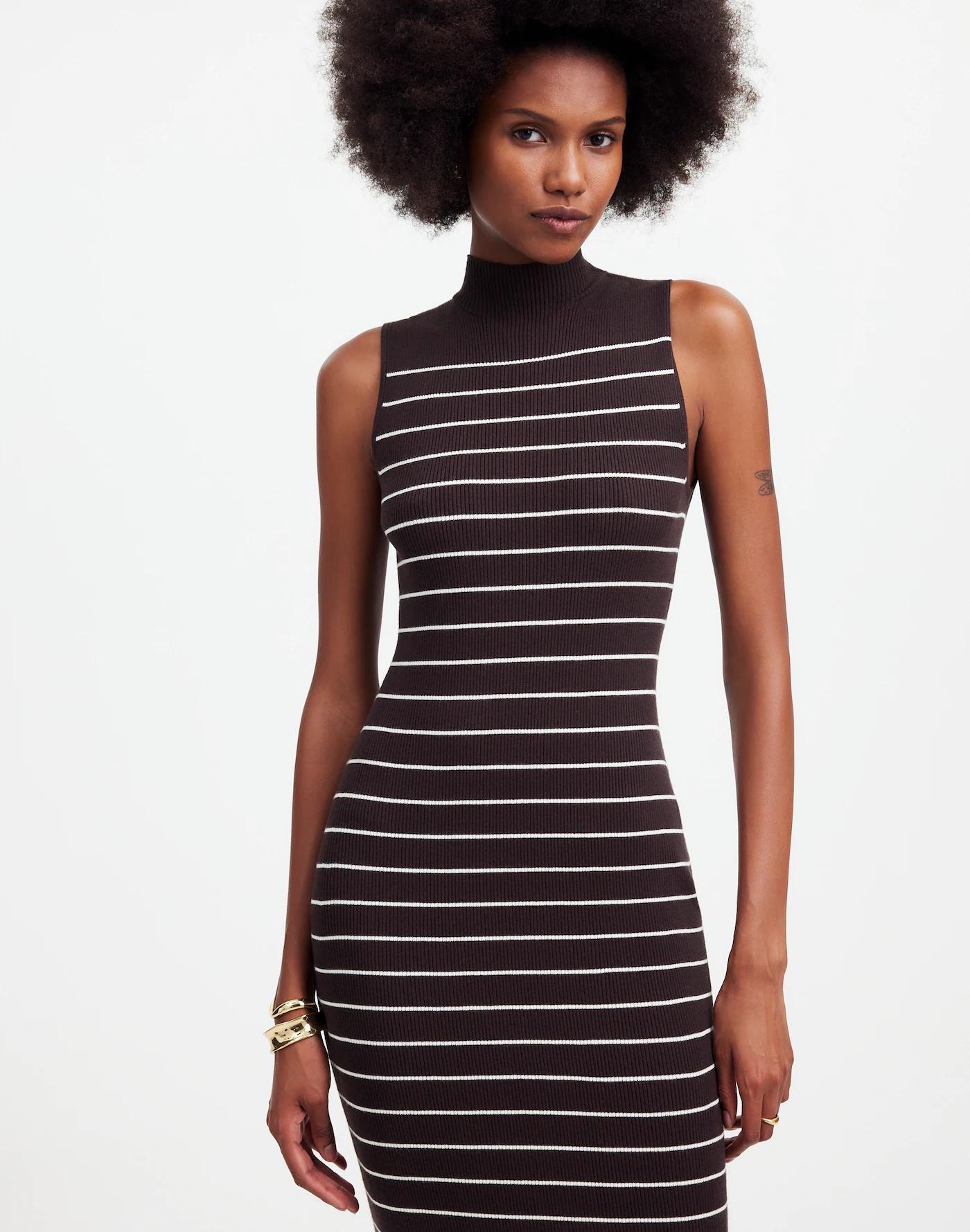 The Signature Knit Mockneck Sweater Dress in Stripe Product Image