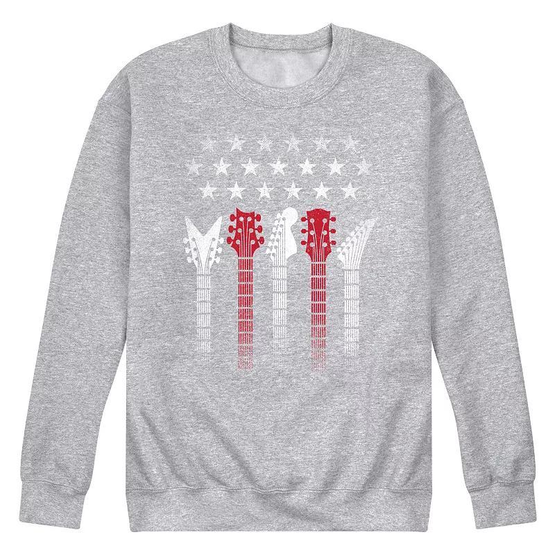 Mens Americana Flag Guitars Fleece Sweatshirt Grey Gray Product Image