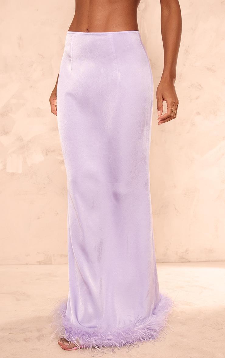 Lilac Feather Trim Satin Maxi Skirt Product Image