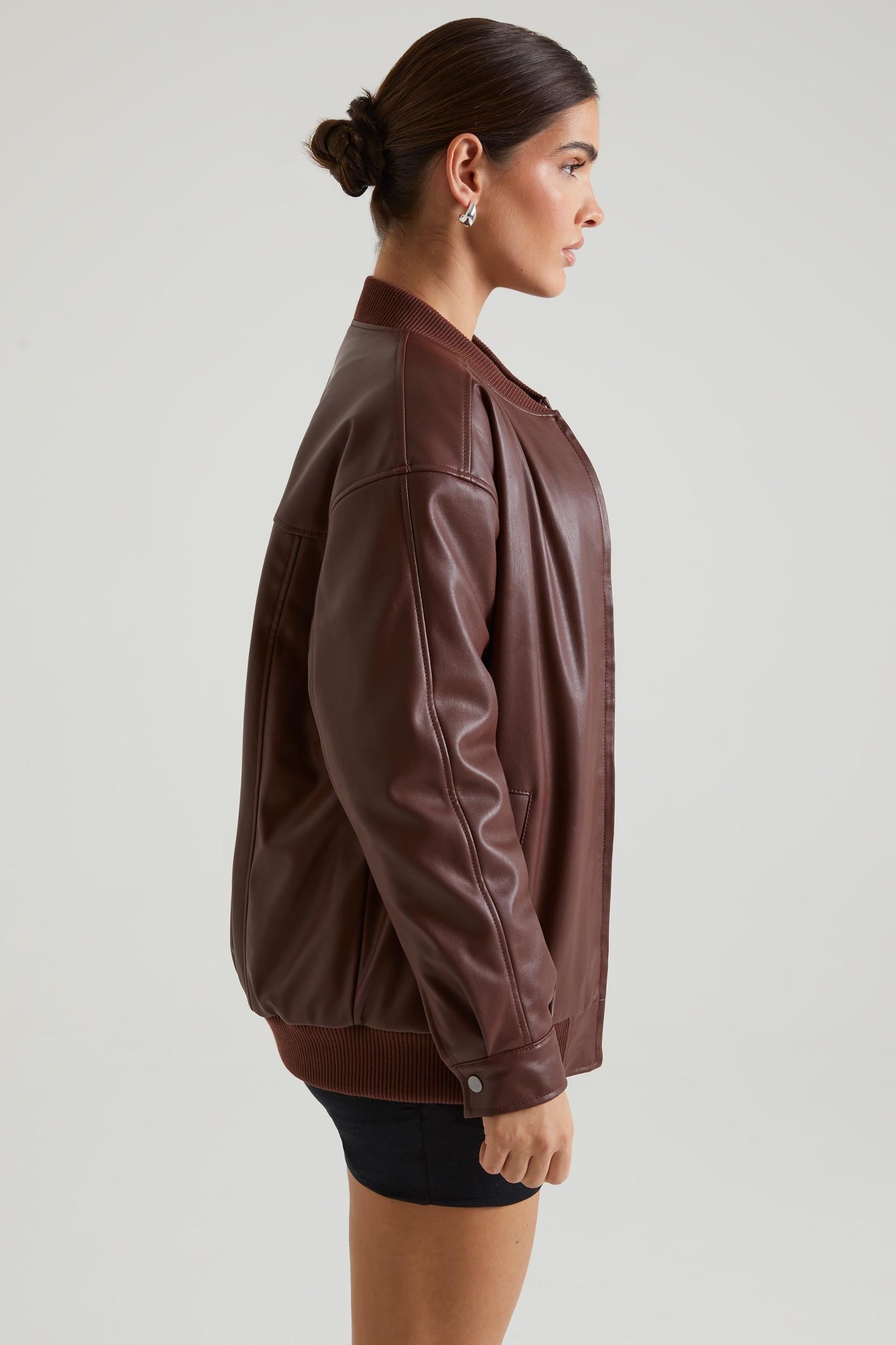 Faux Leather Jacket in Brown Product Image