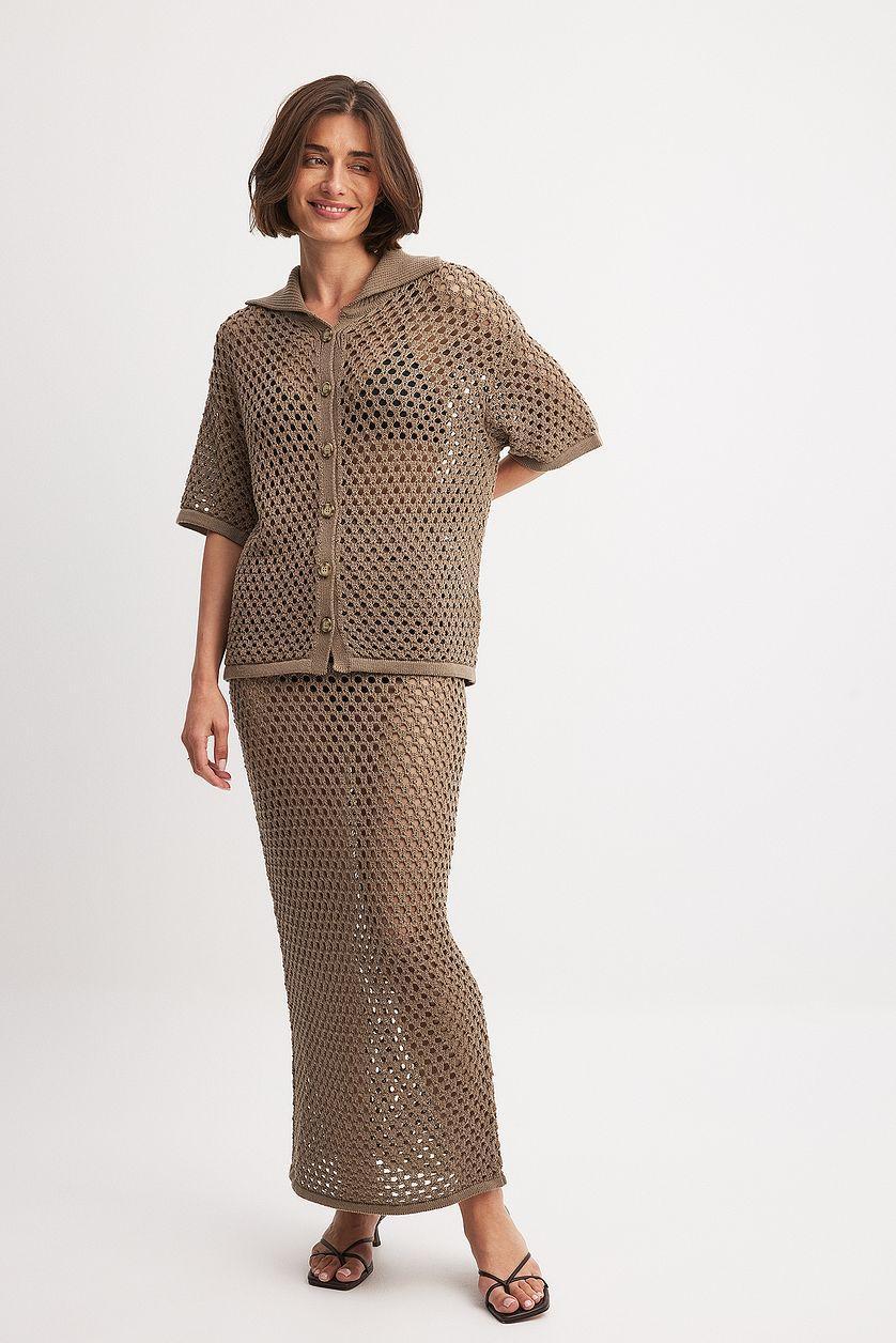 Hole Knitted Maxi Skirt Product Image