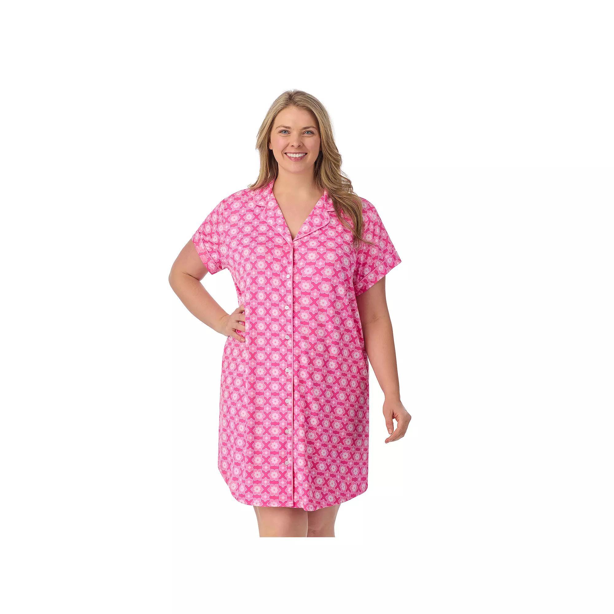 Plus Size Draper James Printed Cozy Short Sleeve Notch Collar Sleepshirt, Women's, Size: 1XL, Aurora Pink Geo Product Image