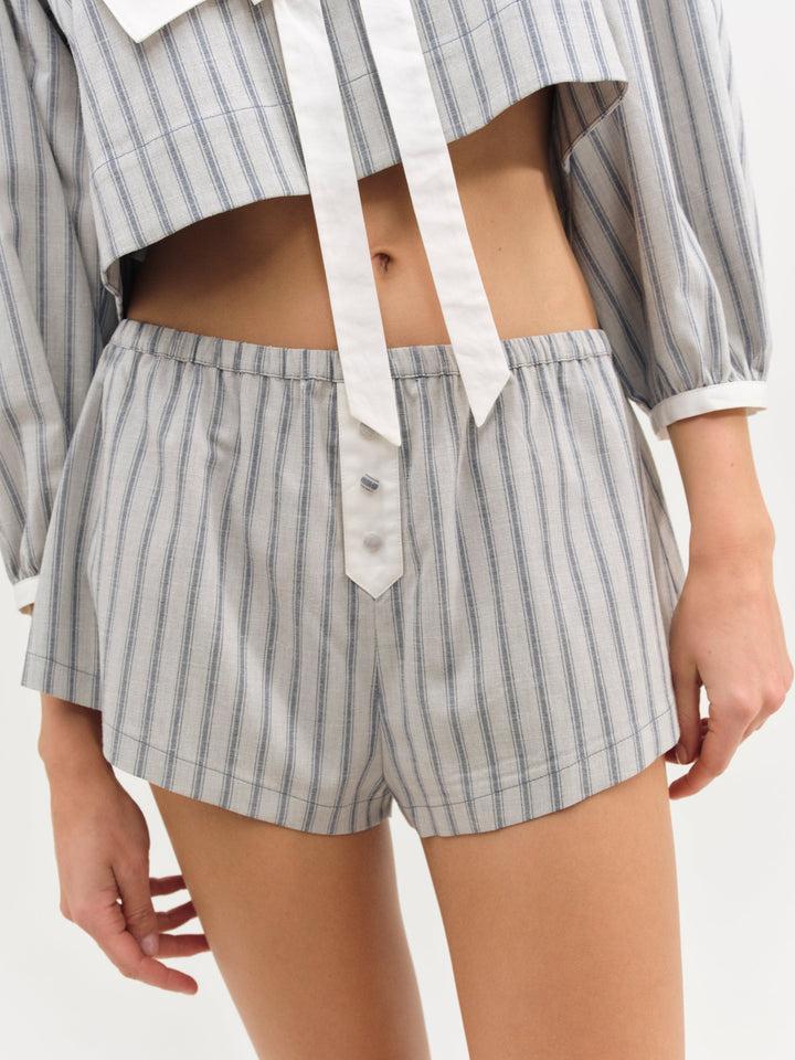 Linen Stripe Shorts — Blue Product Image