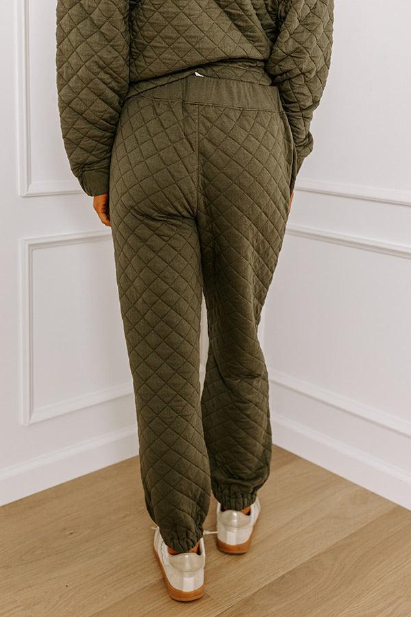 Paris Mornings Quilted Joggers In Dark Sage Product Image