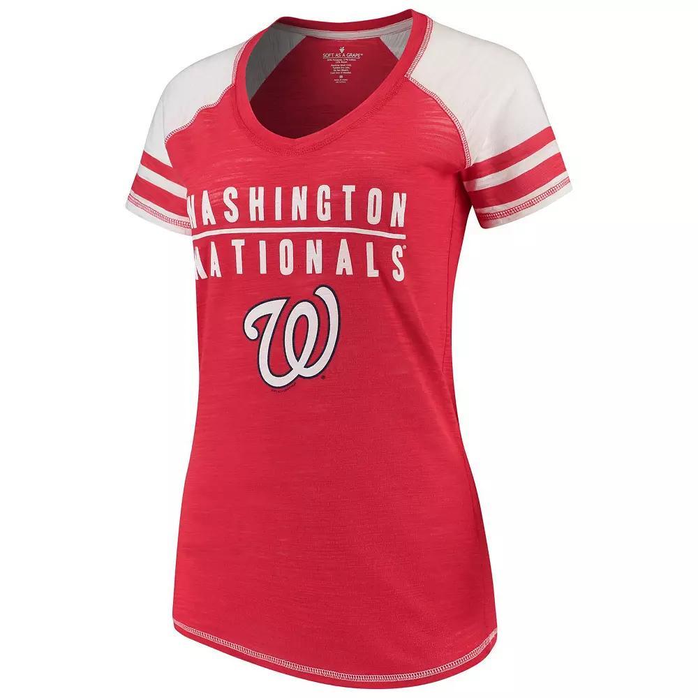 Women's Soft as a Grape Red Washington Nationals Color Block V-Neck T-Shirt, Size: Small Product Image