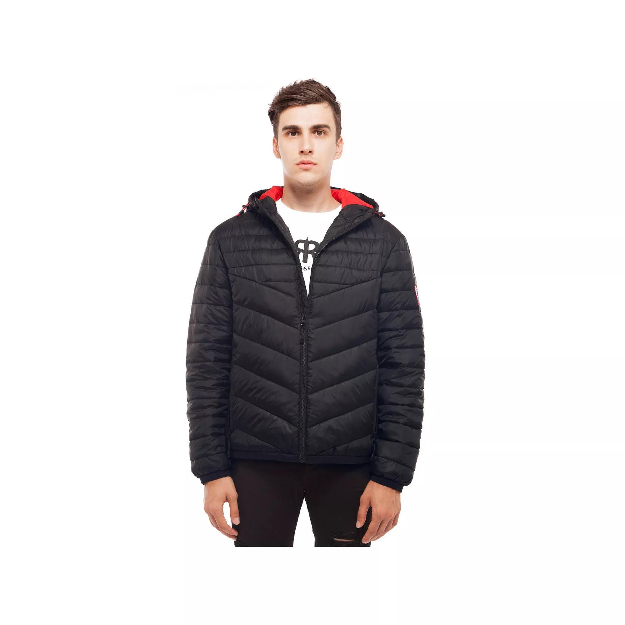 Men's Rokka&Rolla Lightweight Hooded Puffer Jacket, Size: Medium, Black Product Image