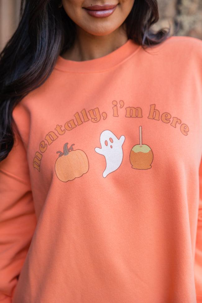 Mentally I'm Here Orange Oversized Graphic Sweatshirt Product Image