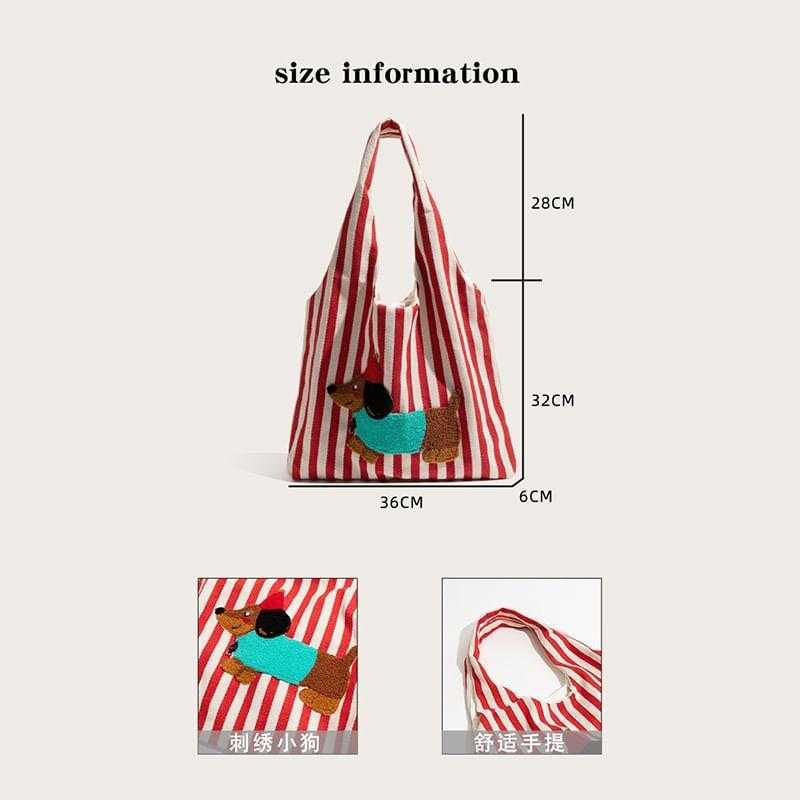 Striped Dog Applique Canvas Tote Bag Product Image