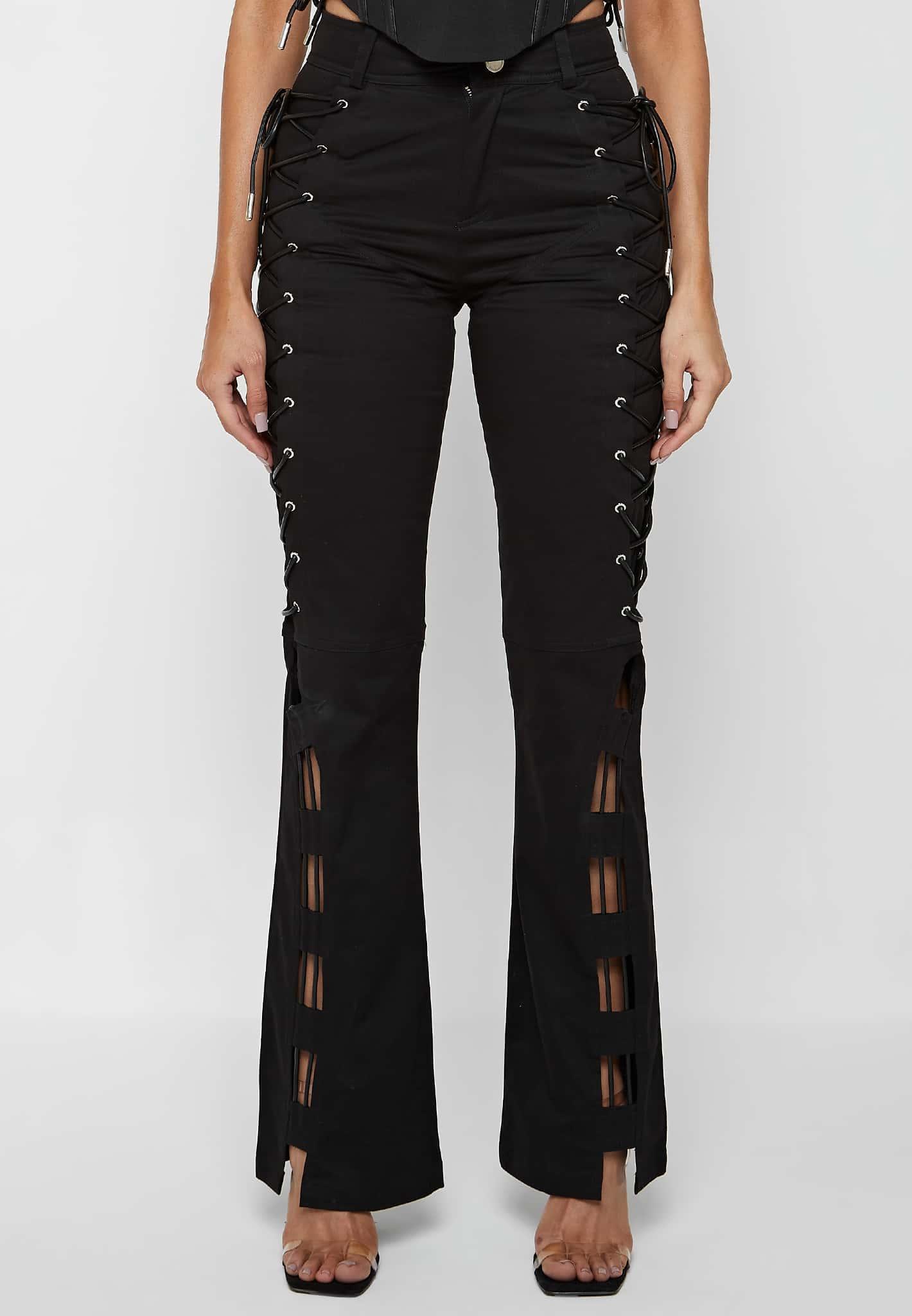 Lace Up Trousers - Black Female Product Image