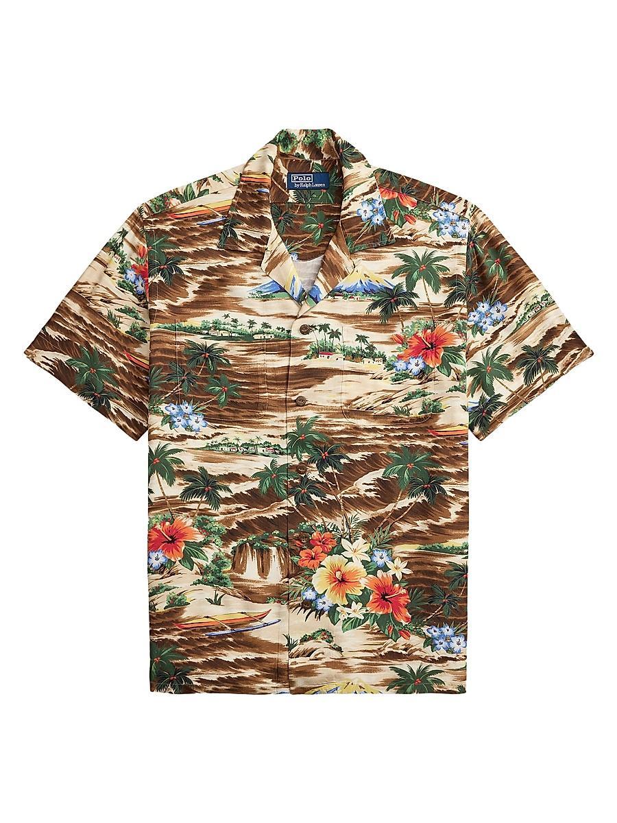 Mens Classic-Fit Tropical-Print Camp Shirt Product Image