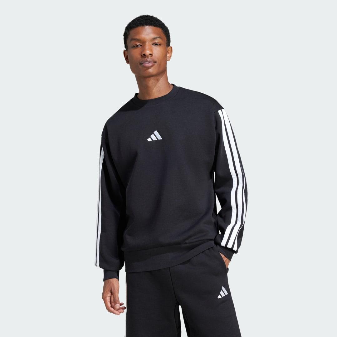 adidas Essentials 3-Stripes Fleece Sweatshirt Black XS Mens Product Image