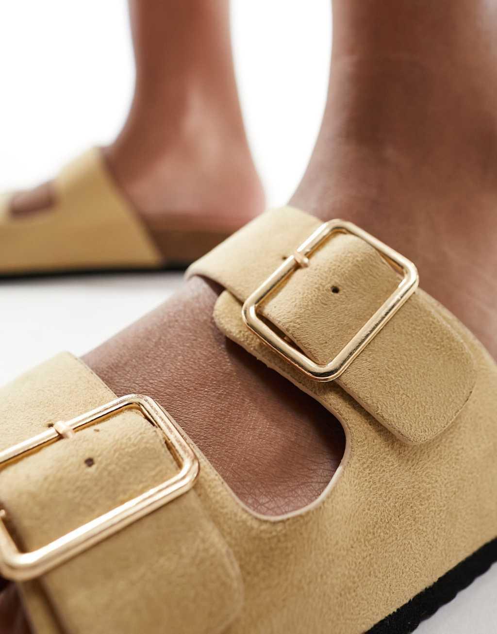 Glamorous Wide Fit double strap footbed sandals in taupe Product Image