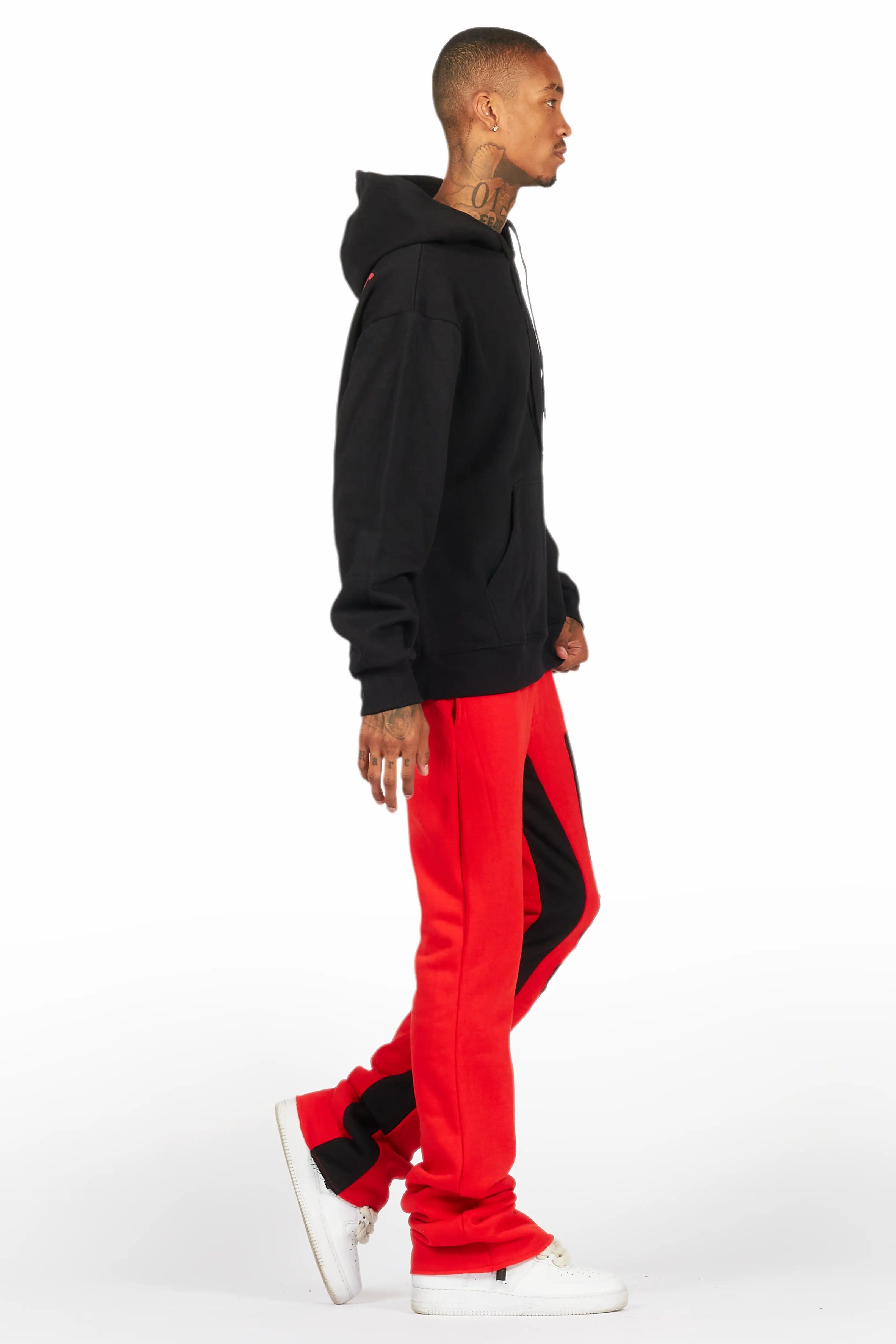 Devan Black/Red Hoodie/Baggy Stacked Flare Pant Set Male Product Image