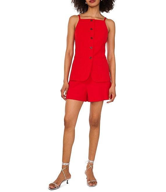 1. STATE Coordinating Linen Blend Square Neckline Sleeveless Button Front Vest Product Image