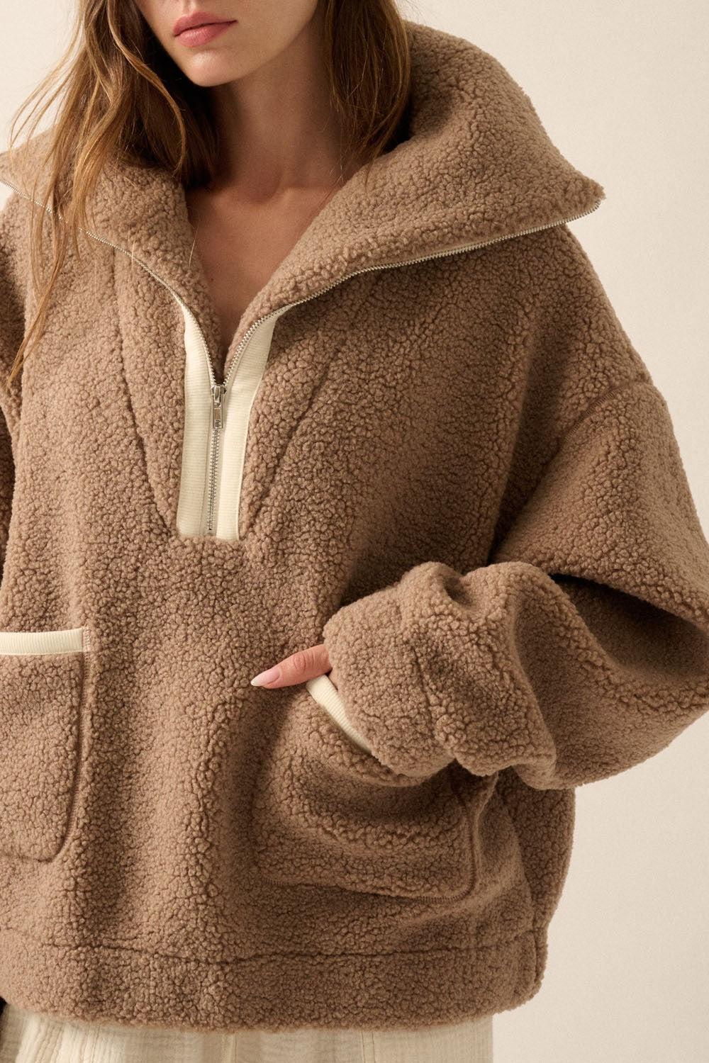 Oversized Sherpa Half Zip Pullover Jacket Product Image