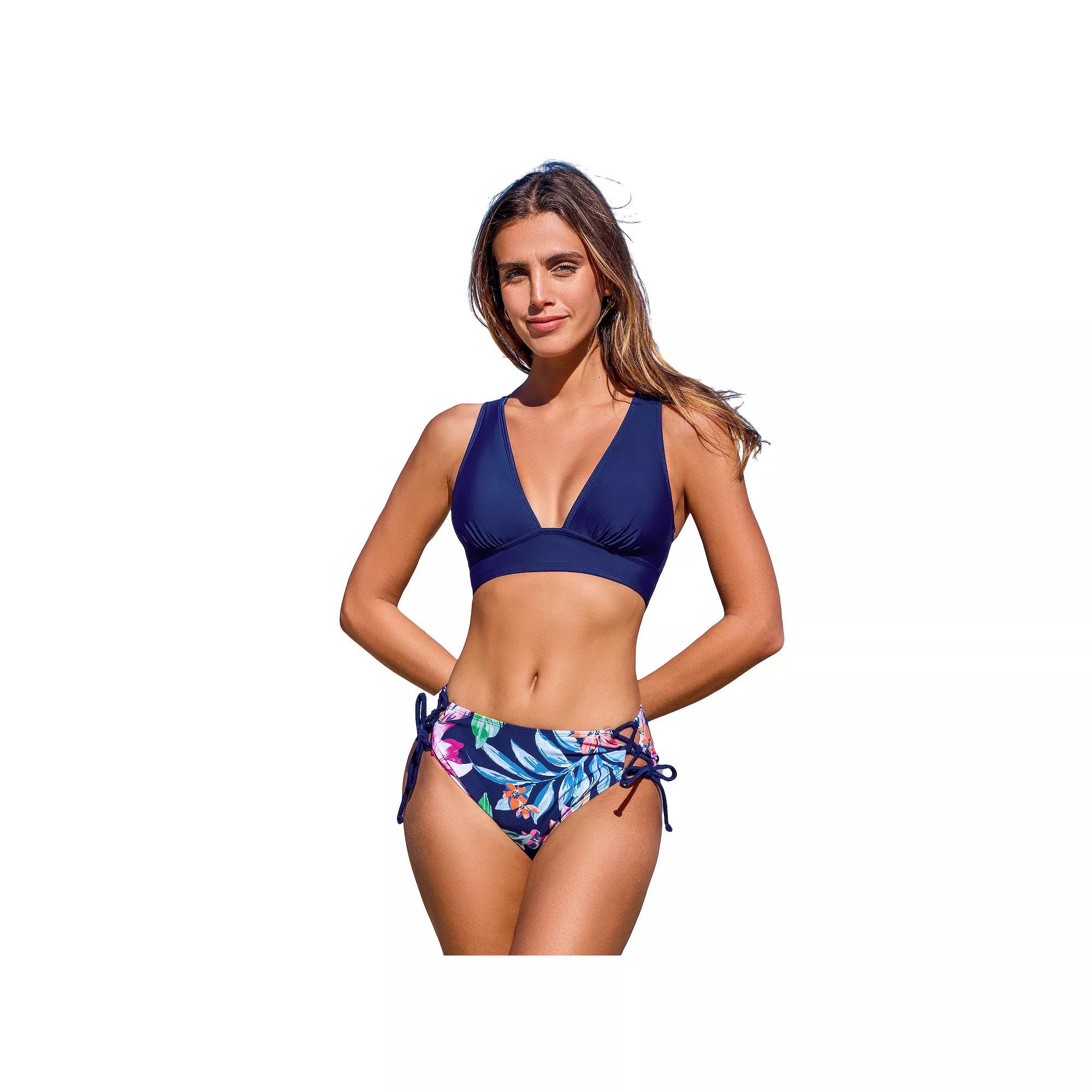 Women's CUPSHE 2-Piece Triangle Top & Lace-Up Bikini Swimsuit Set, Size: Medium, Blue Product Image