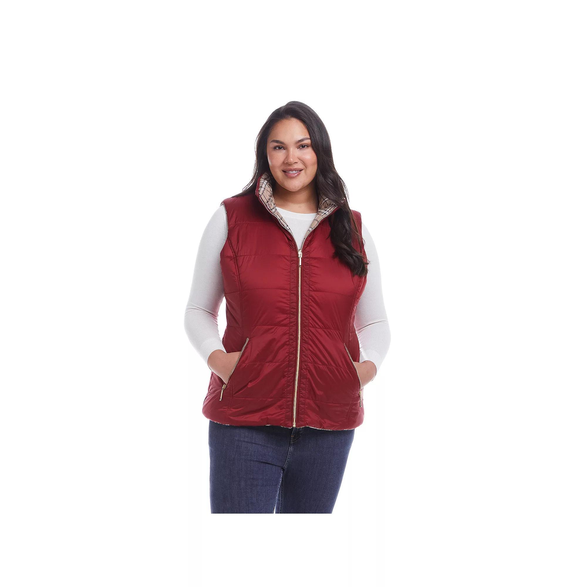 Plus Size Weathercast Reversible Plaid Quilted Vest, Women's, Size: 1XL, Red Pepper Product Image