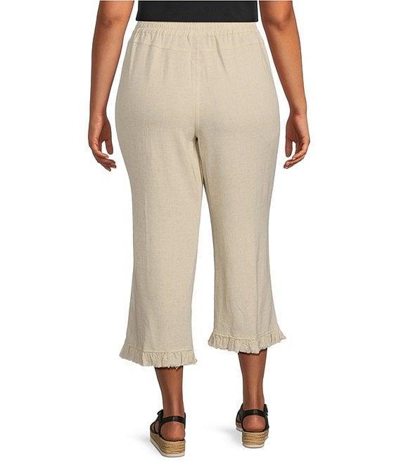 Multiples Plus Size Textured Slub Woven Straight Leg Elastic Drawstring Waist Pull-On Pants Product Image