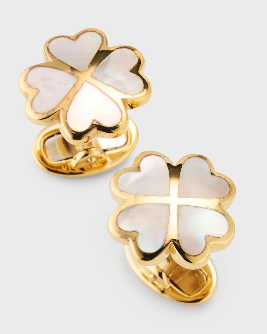 Mens 18K Gold Vermeil Mother-Of-Pearl Four Leaf Clover Cufflinks Product Image