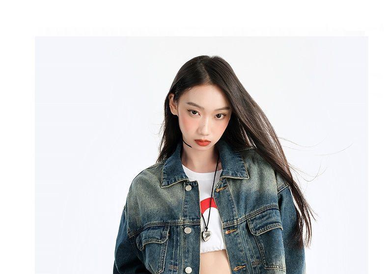 Collared Washed Button Denim Jacket Product Image