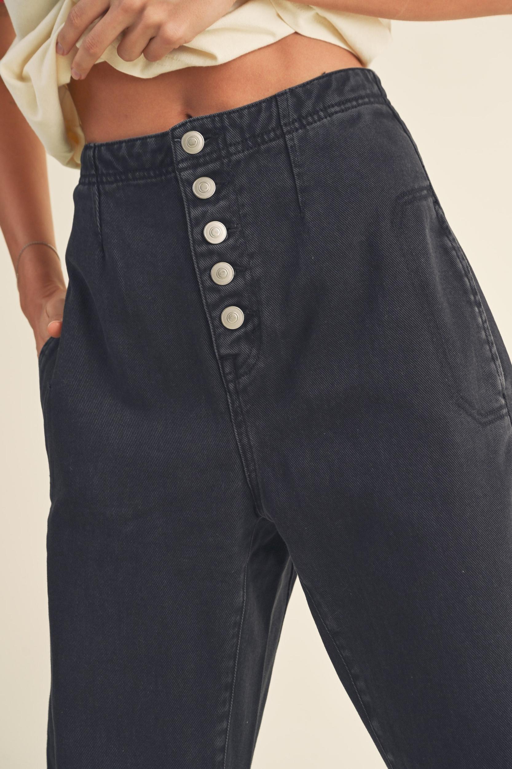 Washed Black Button Baggy Pants Product Image