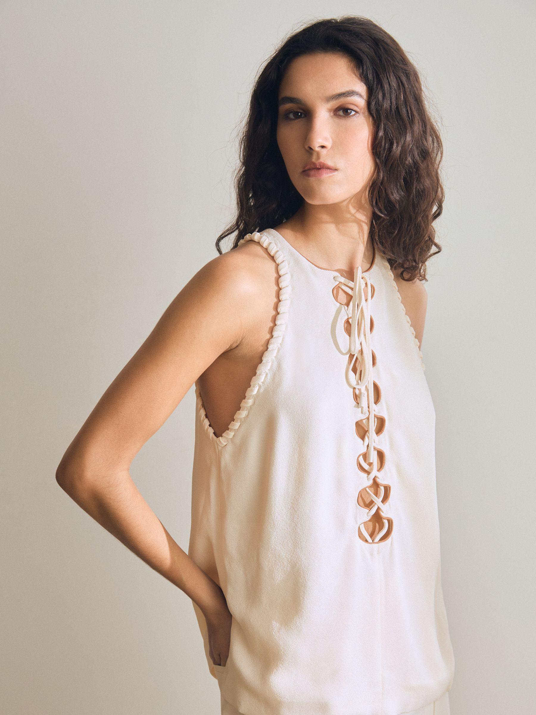 Atelier Satin-Crepe Cut-Out Top in Cream Product Image