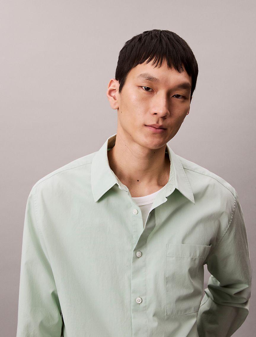Calvin Klein Mens Cotton Poplin Relaxed Button-Down Shirt - Green Product Image