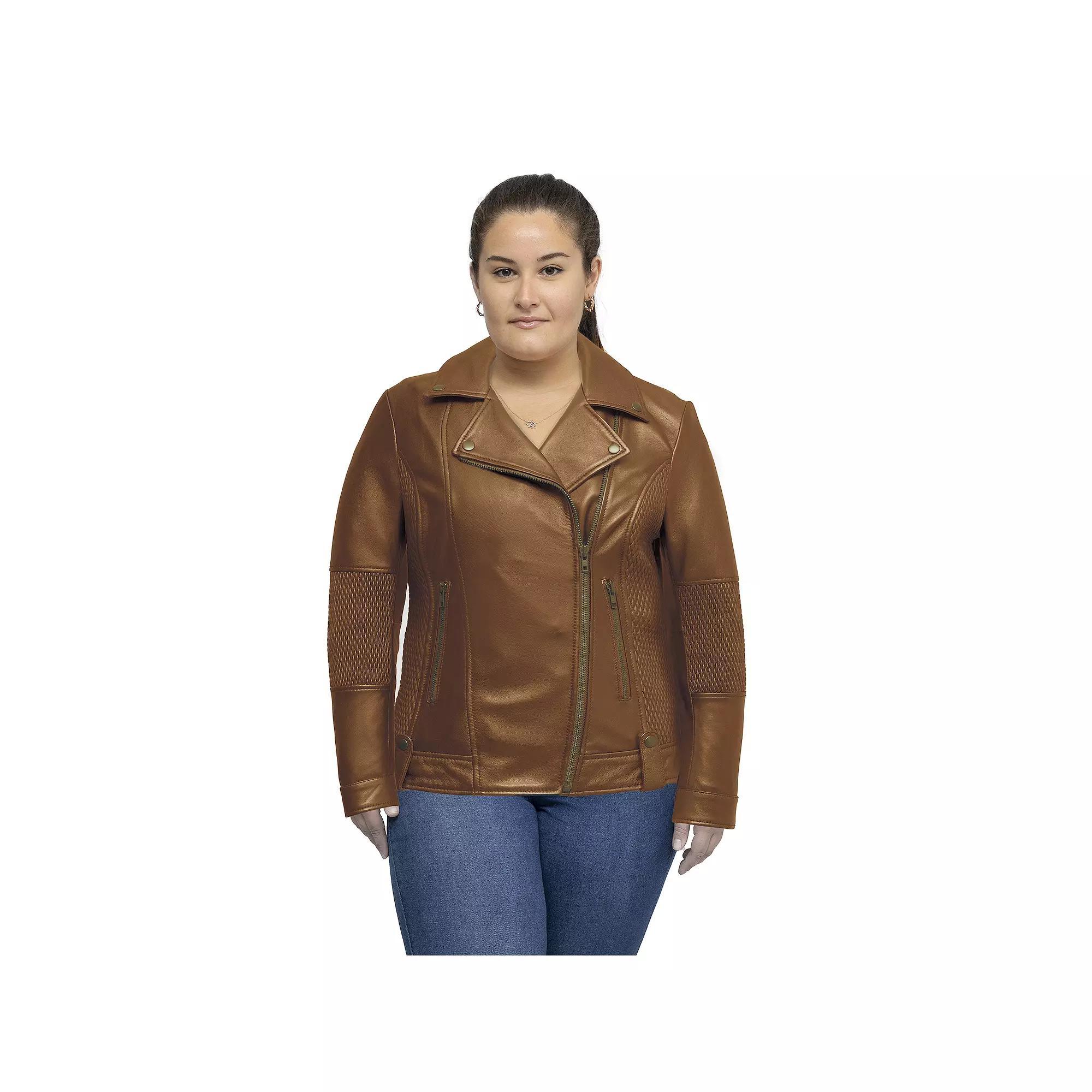 Plus Size Whet Blu Crossover Leather Jacket, Women's, Size: 5XL, Whisky Product Image