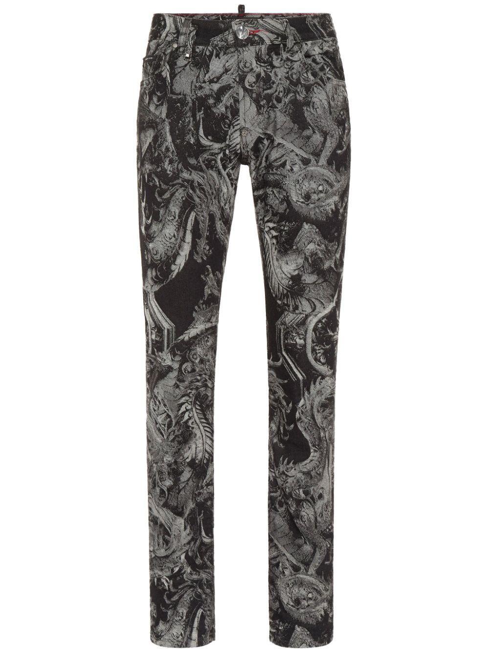 PHILIPP PLEIN Dragon Skull Straight-cut Jeans In Black Product Image